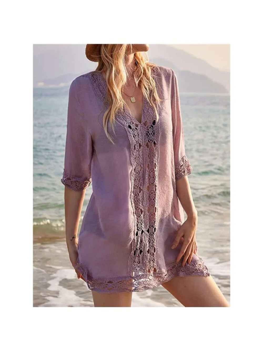 Lace Trim V-Neck Cover-Up